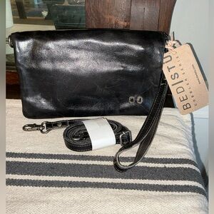 NWT Bed Stu Leather Cadence Wallet Wristlet Crossbody Bag Black Rustic MSRP $175